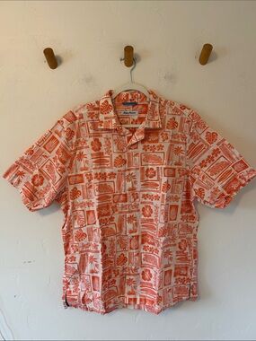 Tommy Bahama Men's Button Down Camp Shirt Sz Large Orange Summer BBQ
